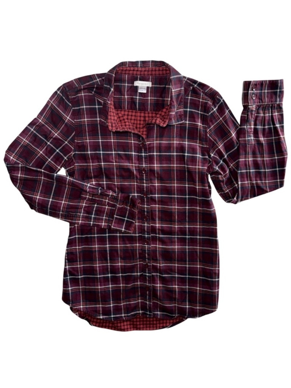 Garnet Hill Burgundy Plaid 100% Organic Pima Cotton Button Down Shirt‎  Medium